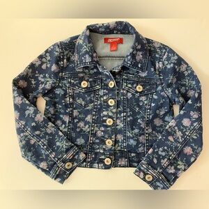 Arizona Girl’s Denim Jacket, Size S (6-7), Floral Pattern, Button Closure